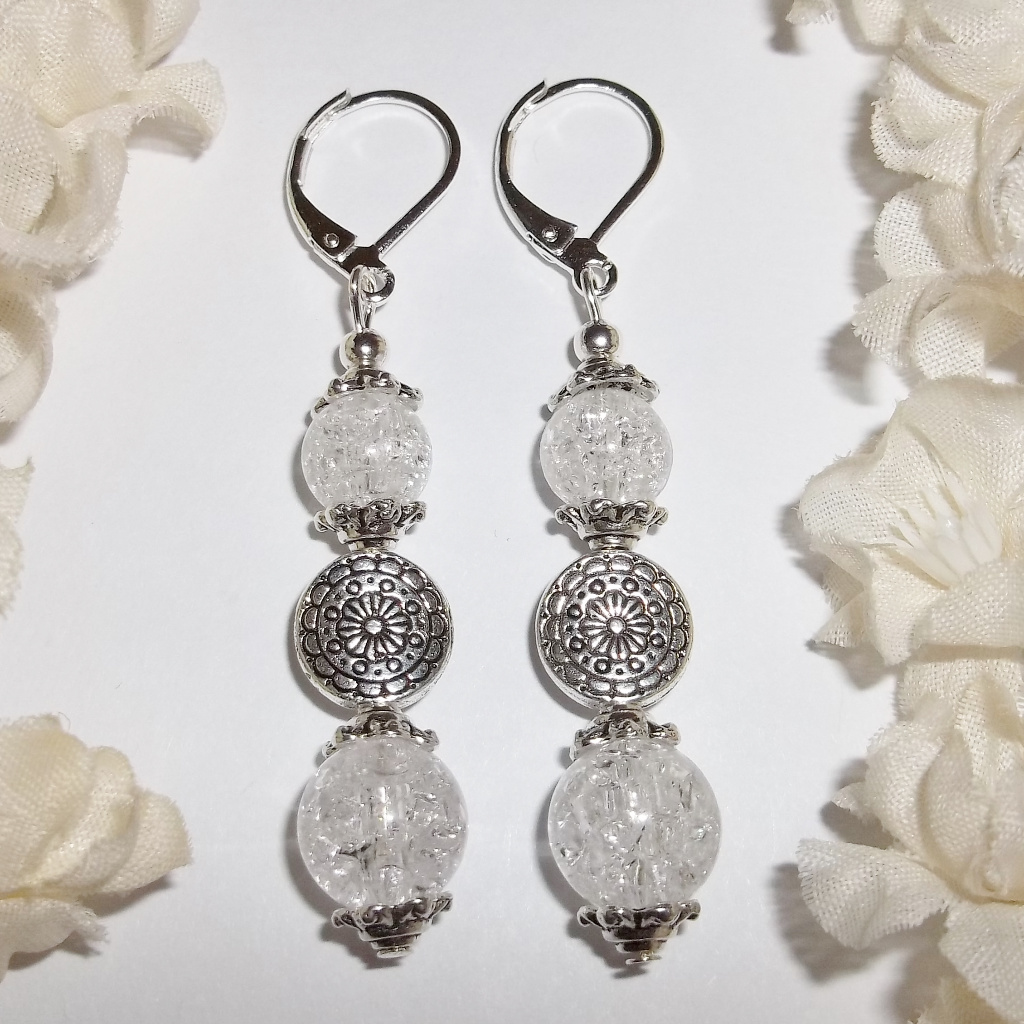 Clear Crackled Earrings Beaded Leverback Jewelry Jewelry Jewelry Jewelry 4248